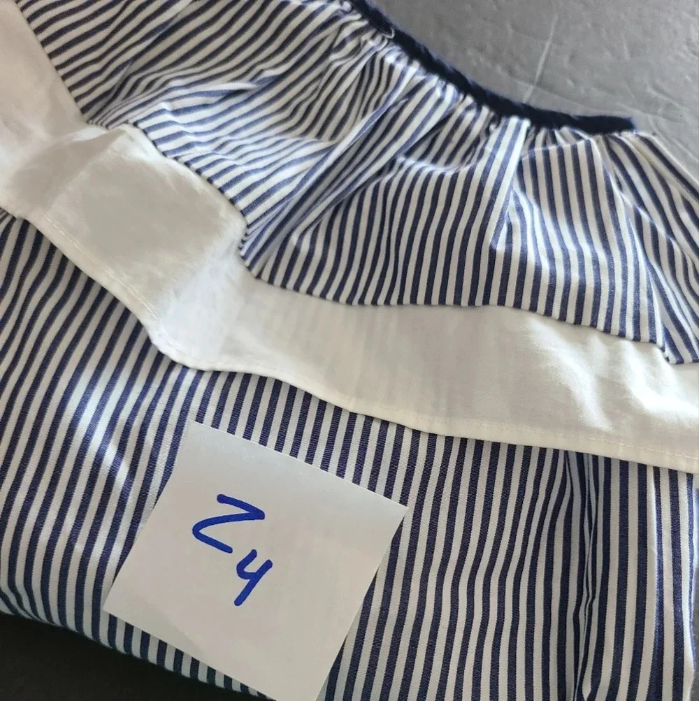 NWT J.Crew size 2 women's top ruffle one shoulder blue & white